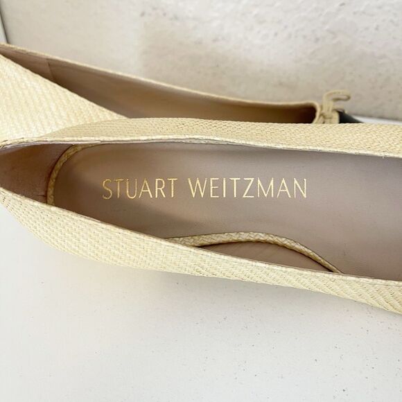 Stuart Weitzman Sleek Bow rounded toe black ballet Flats with natural raffia 8.5 - Picture 14 of 17
